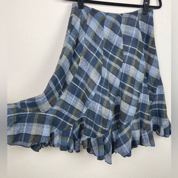 VTG Women's 100% Wool Tulip Hem Plaid Midi Skirt Blue Green Doy.C. By Camellia M - Picture 4 of 16